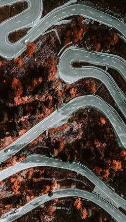 Winding road from above